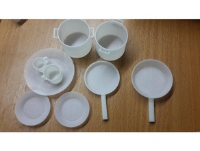 boneca utensílios de cozinha brinquedo & acessórios para jogos taça prato casa bonecas a pan placa pote 3d print model - Mito3D
