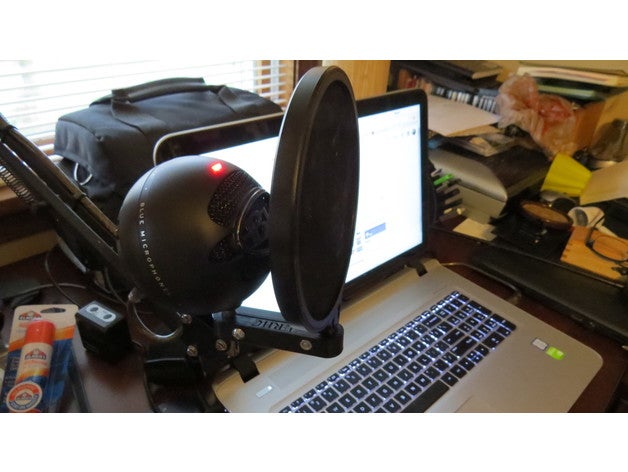pop screen mount used blue snowball ice computer microphone mounting bracket 3D print model - Mito3D