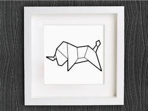 personalizable origami toro decoración Arte en 2d bull el ganado vacuno personalizador geométricas geométrico la del hogar lowpoly baja poli openscad de pared 3d print model - Mito3D