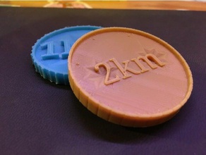 2 kilometer token coins & badges coin 3d print model - Mito3D