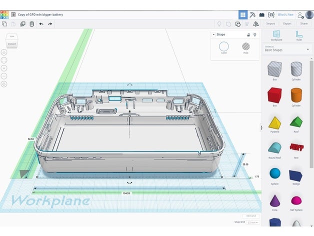 gpd ganar parte inferior del caparazón de la vivienda batería gran tamaño equipo 3D print model - Mito3D