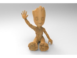 baby groot sitting waving sculptures guardians galaxy 3d print model - Mito3D