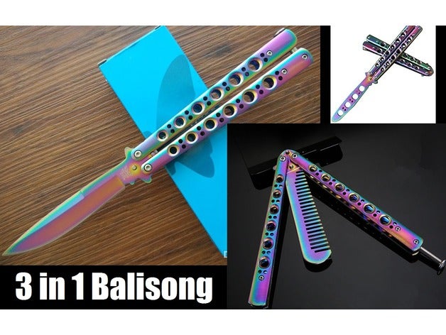 balisong comb trainer & blade gadgets butterfly knife 3D print model - Mito3D