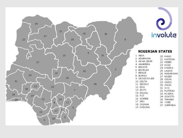 Karte puzzle Nigerianischen Bundesstaaten Rätsel educationalproject Geographie nigeria 3D print model - Mito3D