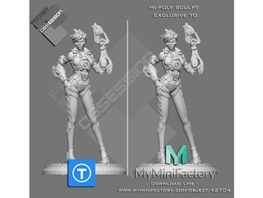 overwatch - tracer tam karakter düşük poli hi-poly versiyon insanlar 75mm yıldönümü fanart avcı şekil heykelcik oyun silah heresofthestorm kafatası oyuncak 3d print model - Mito3D