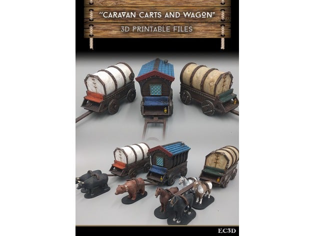 caravan wagons - modular 28mm gaming sample items games 3D print model - Mito3D