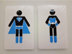 Superhelden-WC-Schilder Bad Zeichen geek nerd superman WC-Schild wonder woman 3d print model - Mito3D