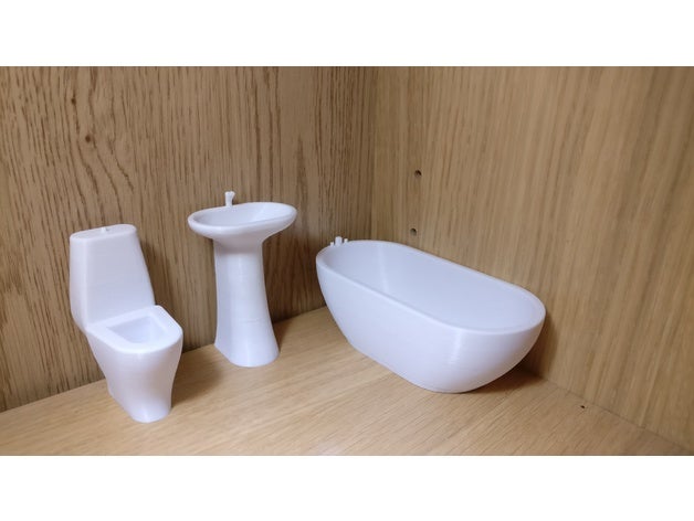 casa de muñecas set baño 1 12 el modelo los muebles cuarto lavabo del la bañera para inodoro 3D print model - Mito3D