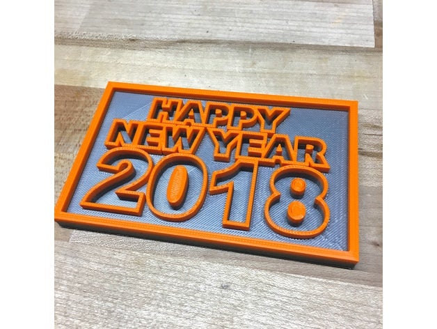 happy new year 2018 plaque signs & logos holiday decoration ornaments sign 3D print model - Mito3D