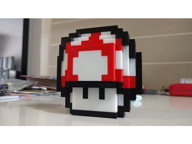 power-up mushroom 8 bit mario super bros 3D print model - Mito3D