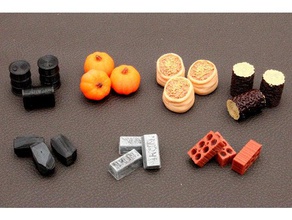 board game resources food-grain pumpkin wood metal-iron coal brick-clay oil tokens toys & games boardgame boardgames resource scythe token 3d print model - Mito3D