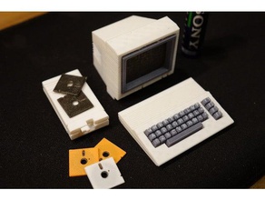 tiny commodore c64c dual head keyboard letter print etc scans & replicas 64 dualextrusion color extruder extruders extrusion floppy disk mini miniature qwerty 3d print model - Mito3D