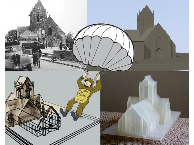 d-day sainte-mere-eglise bâtiments et structures de l'architecture l'église france la normandie seconde guerre mondiale 3D print model - Mito3D