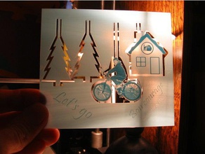 carte 3d et lithophane art bicycle bon courage card greeting holiday kirigami snow vacances velo 3d print model - Mito3D