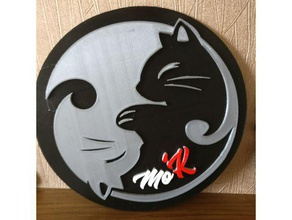 gatto yang parete art famiglia cat wallart montaggio a yin 3d print model - Mito3D