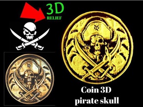 cráneo del pirata de la moneda relieve en 3d art 3dlito calavera craneo dibujo3d espadas p litofania litophane el alivio aliviar las 3d print model - Mito3D