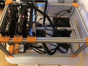 mining rig open air frame 2020 extrusion 3d printed parts v2 computer cryptocurrency deep learning network gpu support psu rendering ssd mount 3d print model - Mito3D