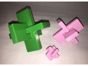 wooden knot cross puzzle occ three pieces kong ming lock math art 3d print model - Mito3D