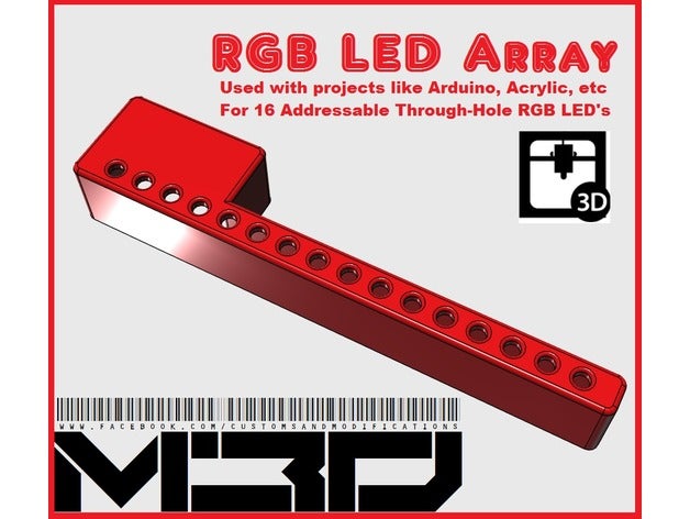 16-foro 5mm rgb led array di base arduino neopixel etc l'elettronica porta lampada a luce montaggio striscia del neopixels rgb-led strisce 3D print model - Mito3D