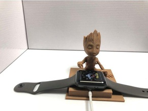 baby groot apple watch holder mobile phone charger dock stand 3d print model - Mito3D