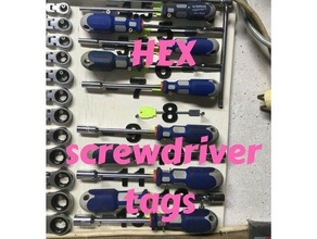 hex socket wrench screwdriver pegboard tags organization hexagon organizer peg board sticker tag 3d print model - Mito3D