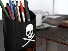 skull office organizer v2 cup desktop holder pen pencil 3d print model - Mito3D