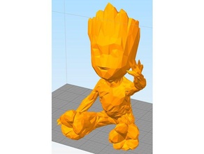 low poly acenando bebê groot esculturas baixa contagem de polígonos 3d print model - Mito3D