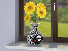 skull vase ornament style decor decoration decorative flower flowers 3d print model - Mito3D