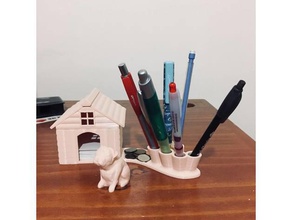 dog house organizer office desktop holder note pen 3d print model - Mito3D