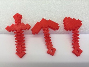 minecraft articulado llavero pico de madera hacha espada juguetes y accesorios juego 3d print model - Mito3D