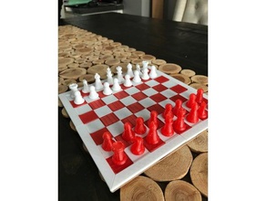 full chess set boardgame boardgames board game checker checkerboard checkered checkers chessboard chessset bishop king pawn piece pieces rook games 3d print model - Mito3D