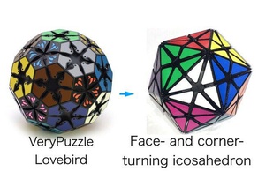 face- corner-turning icosahedron modified verypuzzle lovebird puzzles rubiks cube 3d print model - Mito3D