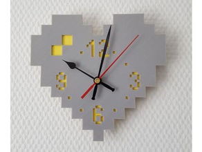 pixel-Herz-Wand-Uhr Dekor 3d print model - Mito3D