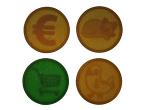 one euro tokens hidden internal lithophanes coins & badges lithophane shopping cart token 3d print model - Mito3D