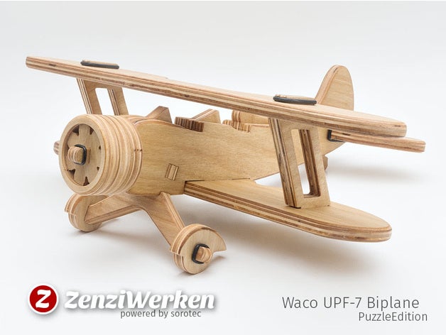 waco upf-7 biplano puzzleedition cnc laser veículos Quebra-cabeça 3d de avião router do intertravamento lasercut mpcnc madeira compensada quebra-cabeça modelo em escala stepcraft brinquedo zenziwerken 3D print model - Mito3D