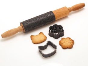 neko-Backen-set - Katze cookie cutter rolling pin Essen & trinken Backen bq witbox gehen butter cookies cat Küche neko ins Rollen 3d print model - Mito3D