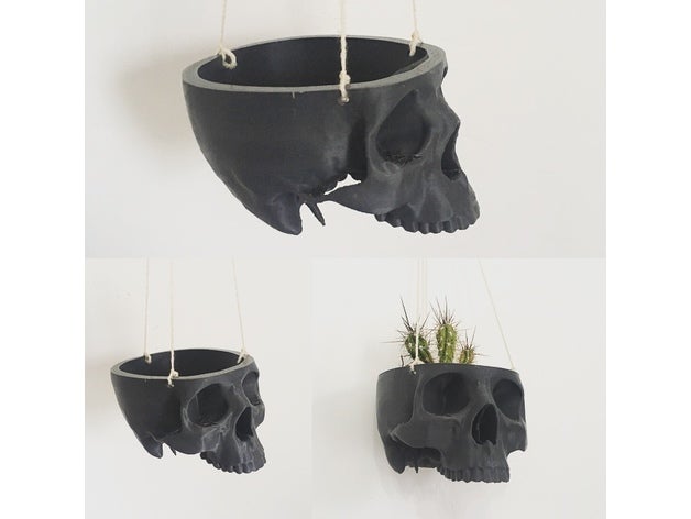 skull bowl remix into hanging planter pot outdoor & garden gothic decor design houseplants human plant planters plants pots 3D print model - Mito3D