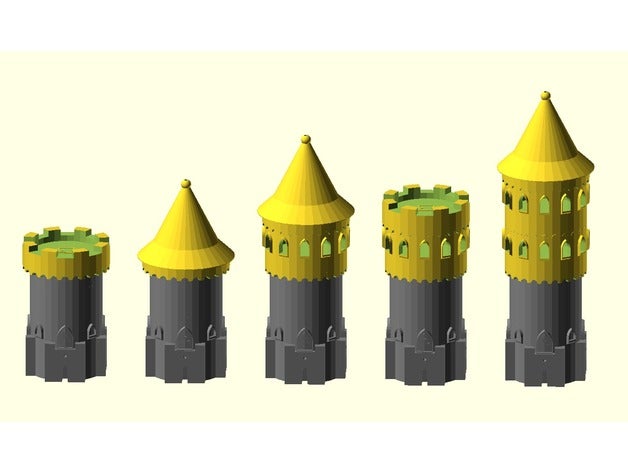 paramétrique haut des tours modulaires château de station jeux modules 3dcastleplayset buildacastle creativetools donjon médiévale openscad tour 3D print model - Mito3D