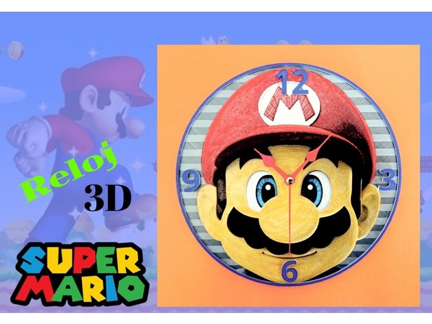 reloj mario 3d art 3dlito clock drawing lithophane litofania nintendo relief relieve super 3D print model - Mito3D