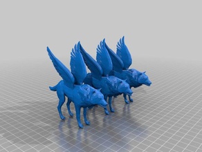 geflügelte Wölfe 3d-drucken Tier Fliegen Flügel wolf 3d print model - Mito3D