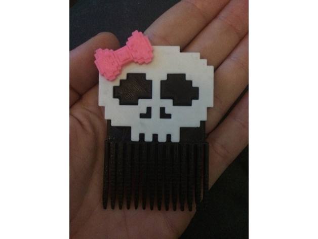 8 bit skull hair comb accessories 8-bit cute 3D print model - Mito3D
