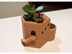 tower hex planter pot buildings & structures flower succulents 3d print model - Mito3D