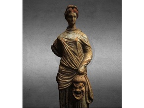 woman holding comedy mask scans & replicas 3dprint 3dprinting 3dscan 3dscanning actor actress chiton clothing greek roman sculpture stage statue theater 3d print model - Mito3D