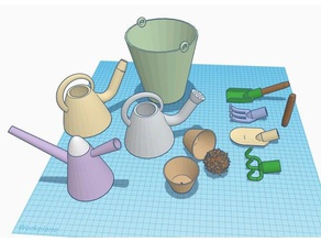 garden tools outdoor & fork pot trowel watering can 3d print model - Mito3D