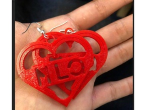 basic initial heart earrings 3d print model - Mito3D