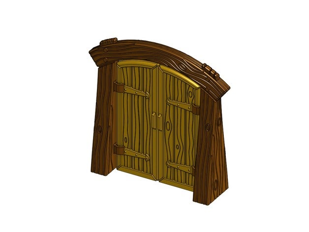 wood dungeon door - hinged open closed & slide toy game accessories 28mm descent dungeons dragons fantasy gate gloomhaven terrain 3D print model - Mito3D