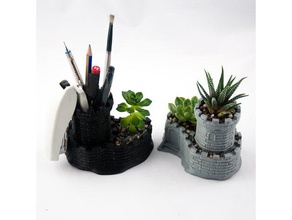 multipurpose castle planter - tower pen holder outdoor & garden cactus flower pot office organization planters succulent 3d print model - Mito3D