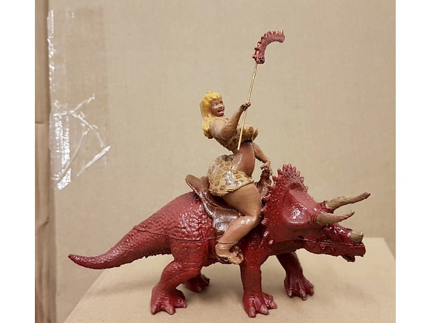 dino signora sculture barbaro dinosauro triceratops donna 3D print model - Mito3D