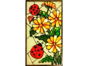 2 ladybugs 2d art decor decoration flowers stained glass 3d print model - Mito3D