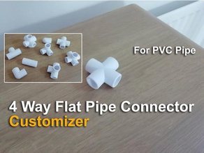 4 way flat pipe connector - customizer diy conduit emt fittings pvc wire 3d print model - Mito3D